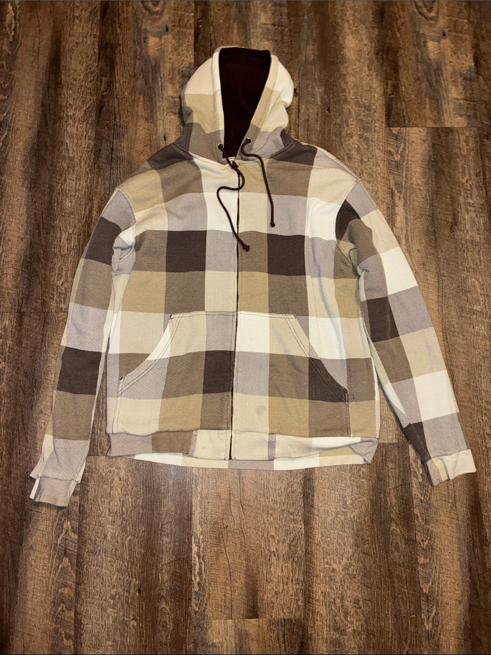 Champs Men's Plaid Zip Hoodie Jacket - Cream & Brown